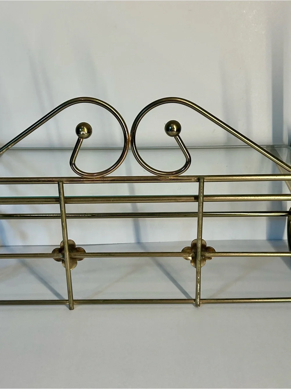 Vintage Brass Colored Glass Display Shelf  With Towel Holder